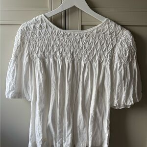 Anthropologie White Smocked Blouse